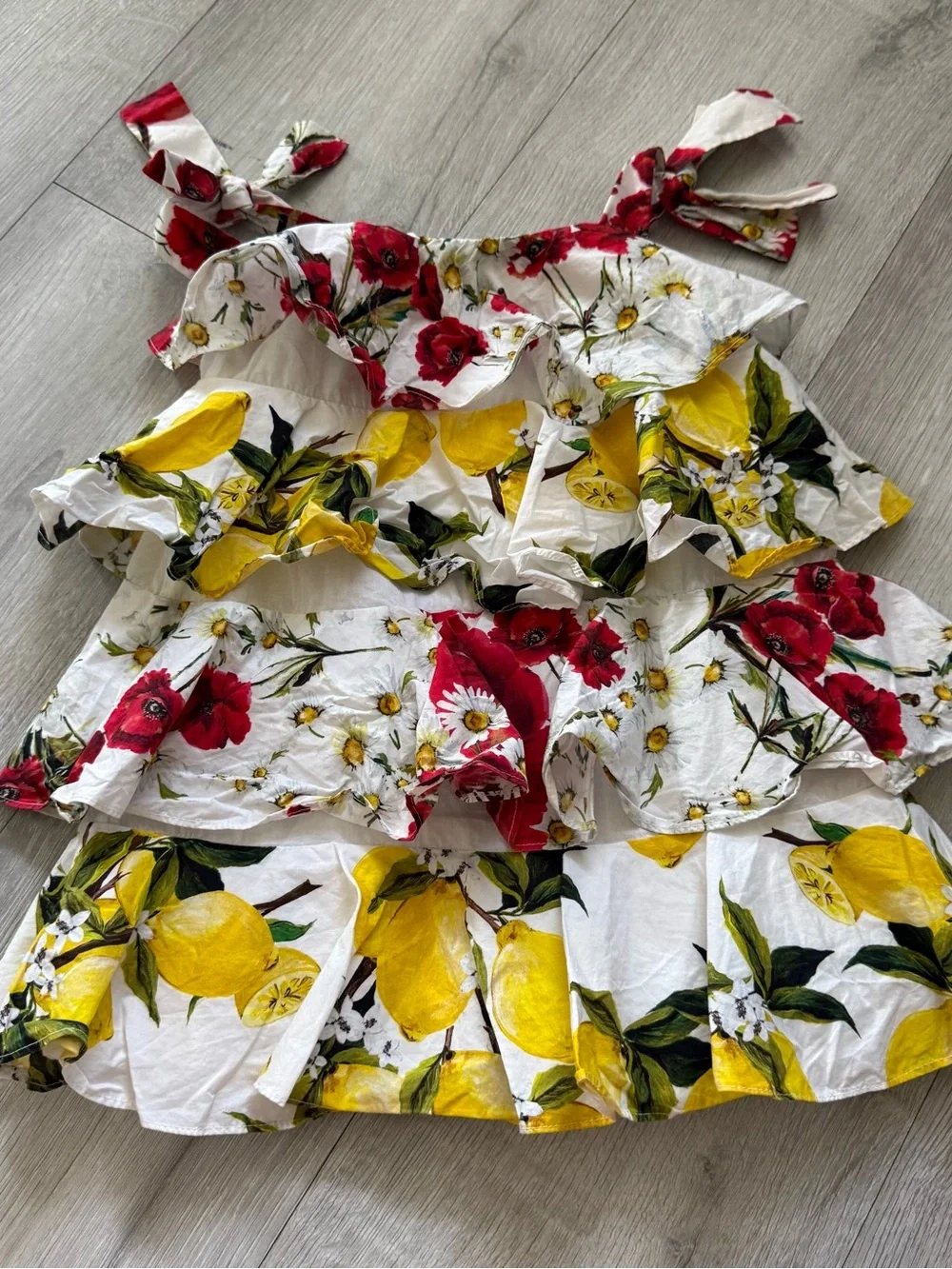Dolce & Gabbana Size 24-30 months Girls Floral & Lemon Tiered Sundress